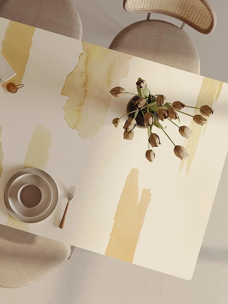 Tovaglietta artistica astratta Beige tovaglia in PVC impermeabile a prova di olio cucina copertura completa tappetino decorativo da tavolo tovaglietta di lusso