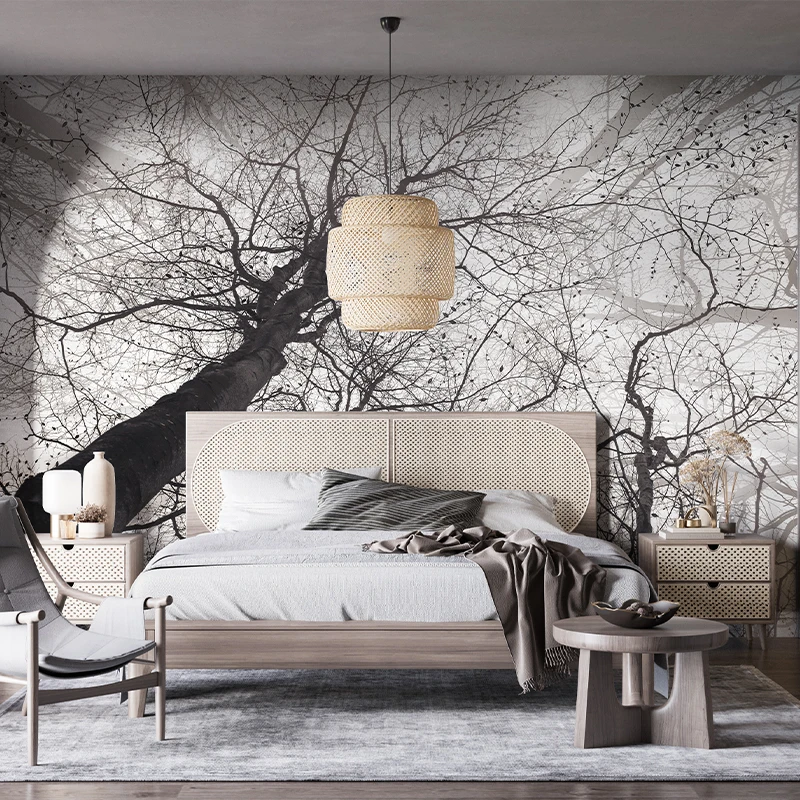 Grey Trees Gorest Peel Snd Stick Large Mural Retro Self-adhesive Woods Home Decoration Elegant Custom Mural TV Background