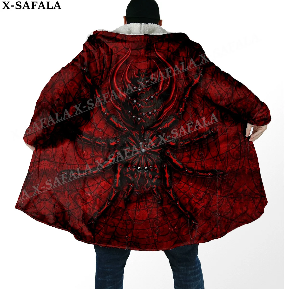 Gothic Aesthetic Weed Paychedelic  Print Thick Warm Hooded Cloak Men Overcoat Coat Windproof Fleece Cape Robe Hooded Blanket-5