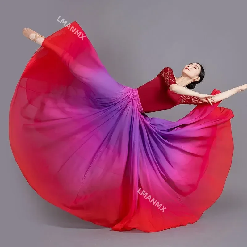 Women Classical Dance Stage Performance Dancing Skirts 720 Degree Costumes Multicolour Gradient Flamenco Dance Performer Skirts