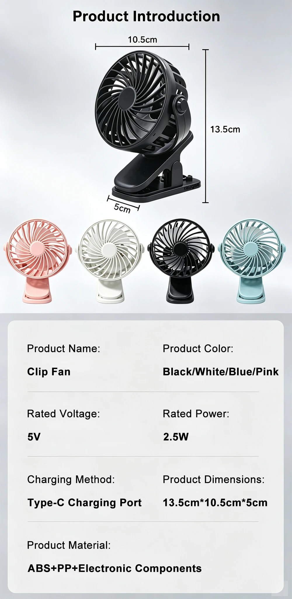 Tragbarer Mini-Autoventilator mit Clip, 360° drehbar ° Drehbarer USB-Aufladbarer Kühlventilator mit 3 Geschwindigkeiten, Starker Wind, Tragbarer Kleiner Auto-Clip-Ventilator – Detail 10