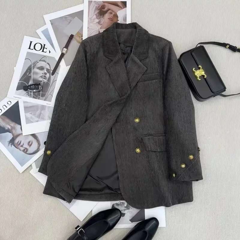 

Коричневый блейзер, женский элегантный официальный женский весенне-осенний модный шикарный повседневный пиджак с длинными рукавами, новинка 2023 года