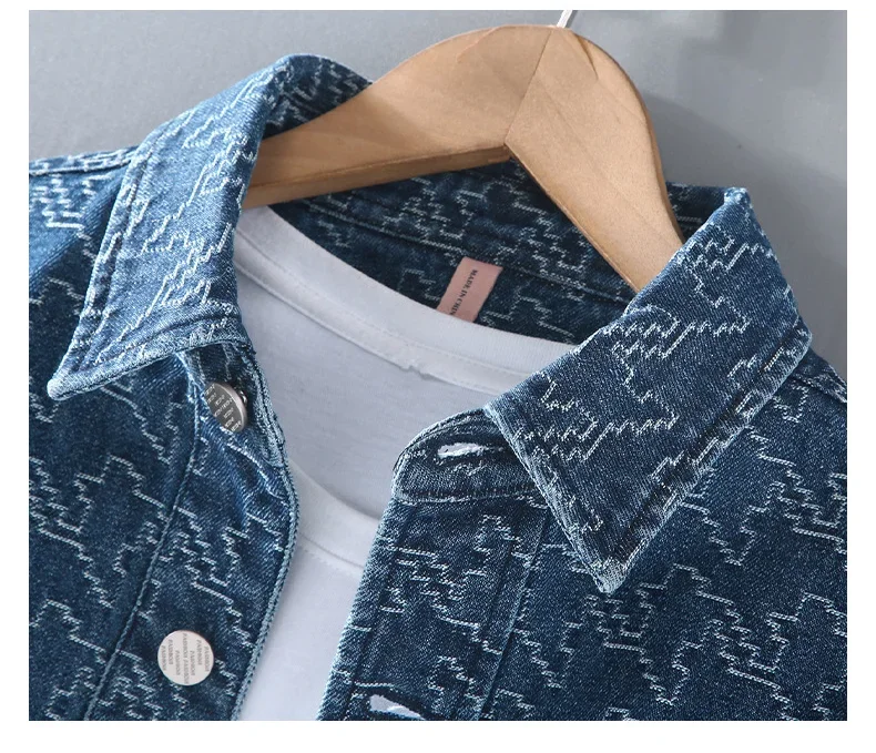 ربيع الخريف رجالي كم طويل قمصان جينز اليابانية الشارع الشهير الرجال جان القمم عادية النسيج قميص مطبوع الشباب فضفاض Overshirt