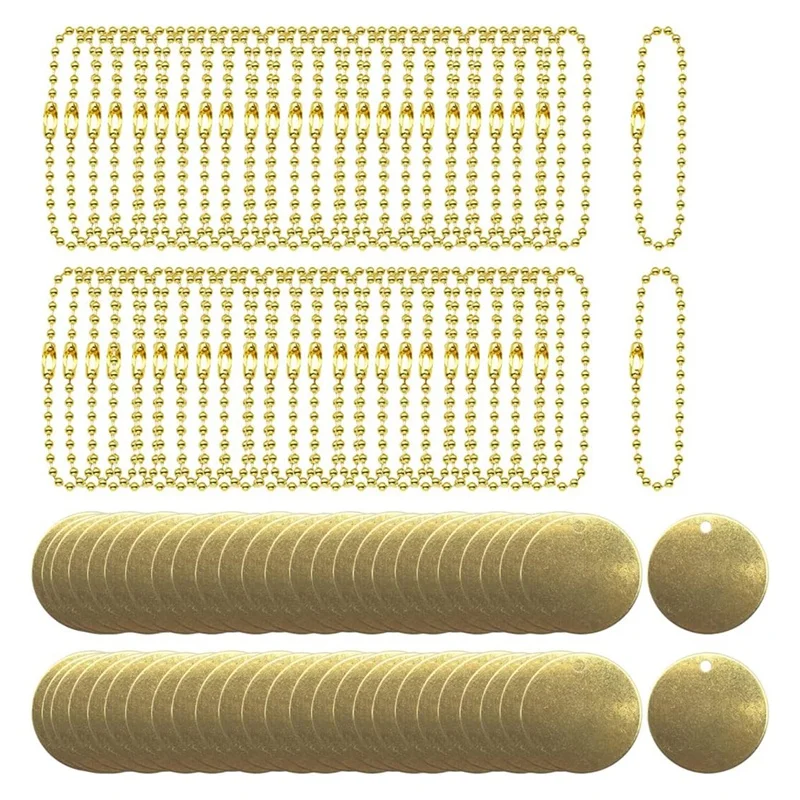 

50 Pcs 1Inch Brass Valve Tags Stamping Blank With Hole 2.4Mm Ball Chains For Pipe Valves,Equipment,Tool Keys Labeling