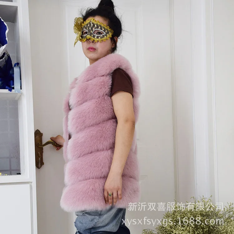 Faux Fox Fur Vest Coats Women White Mid Length Fur Jackets V Neck Sleeveless Thick Warm Fur Casual Loose Furry Autumn Winter