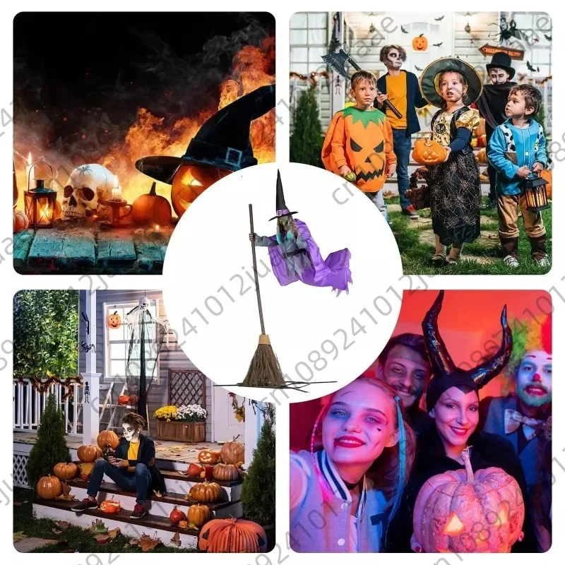 Hovering Witch Halloween Animation Hover Witch Purple Road Outdoor With Decorative Broom