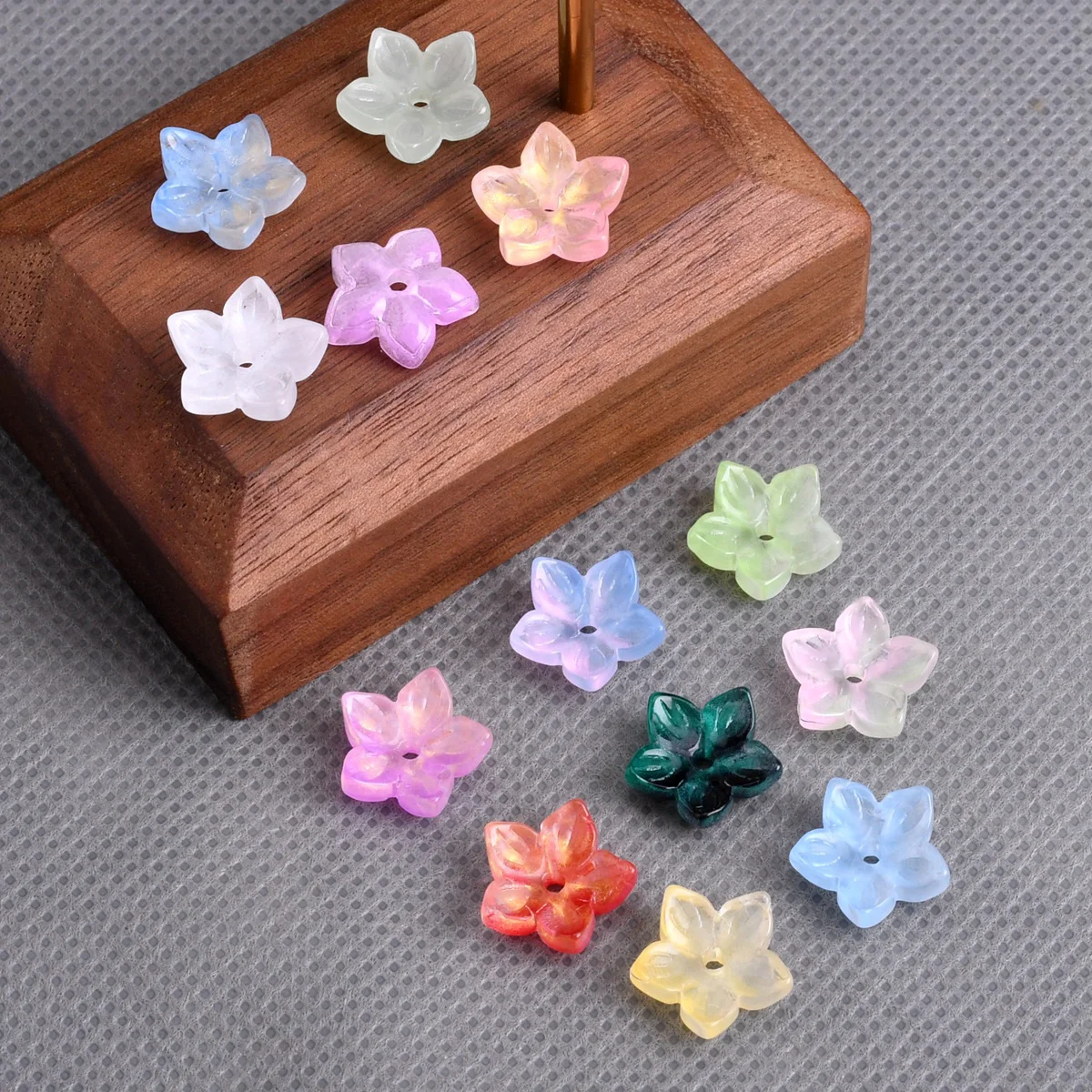 10pcs Flower Shape 12mm Colorful Foil Lampwork Glass Loose Beads For Jewelry Making DIY Crafts Findings