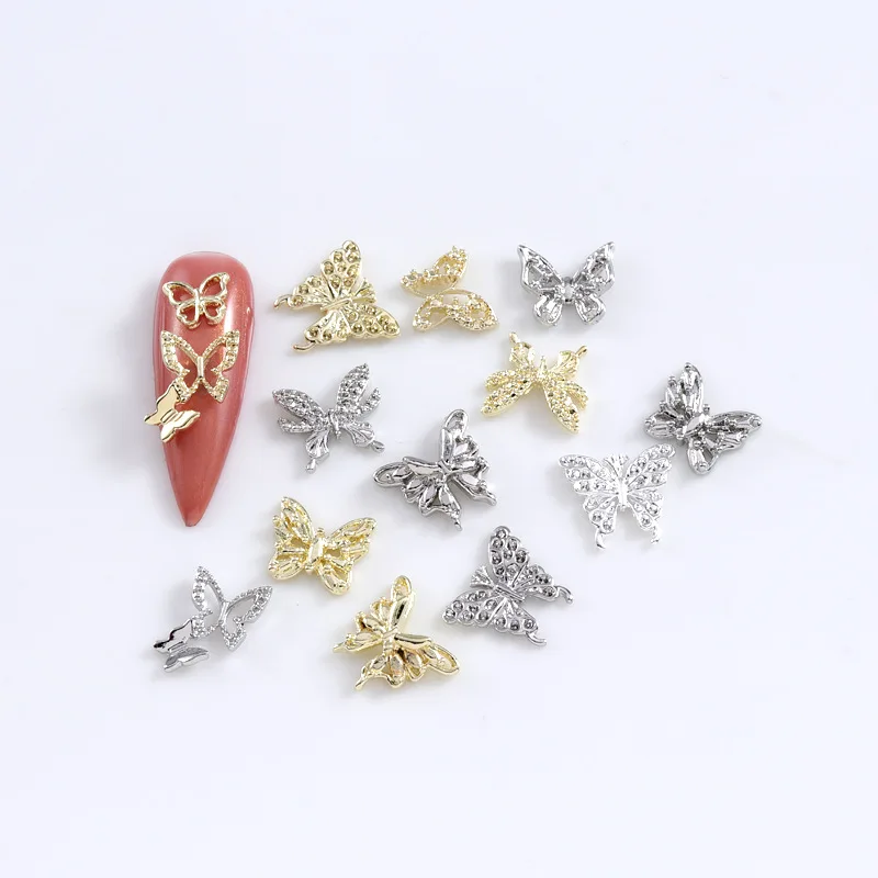 20Pcs Nail Art Butterfly Metal 3D Decals Alloy Gold/Silver/White Butterfly Shaped Charms Jewelry Multi-Designs Nail DIY Supplies