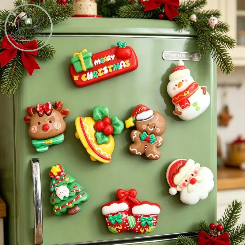 8 Pcs Holiday Christmas Refrigerator Magnet Set Adorable Pattern Fridge Magnets for Winter Xmas Home Party Decoration