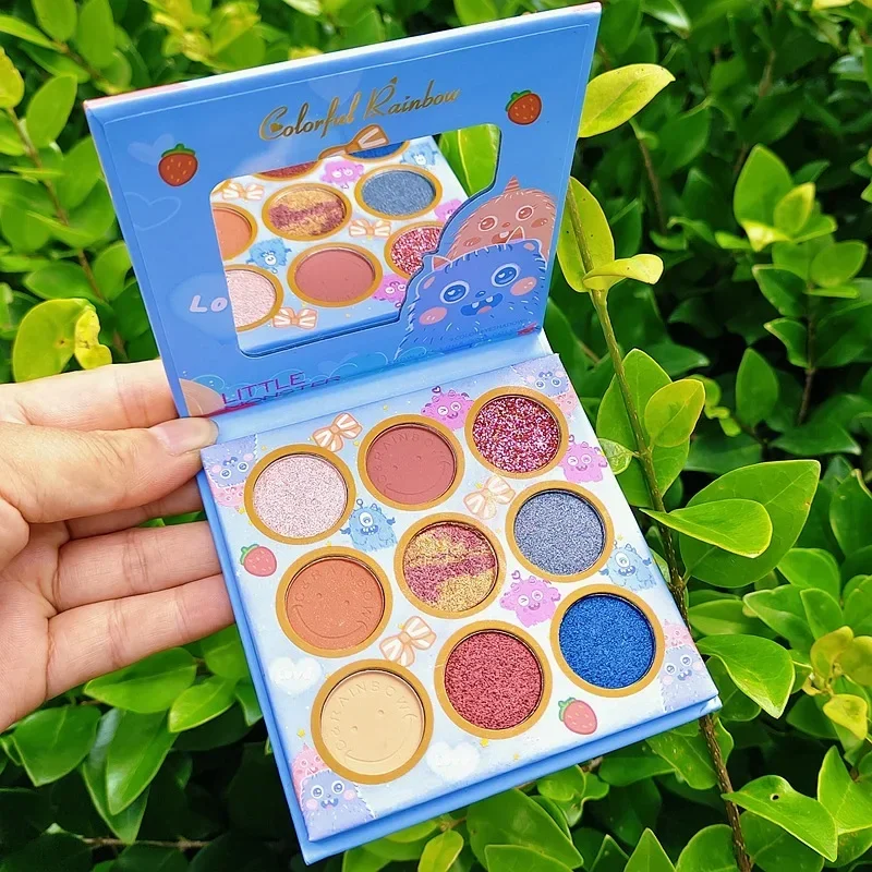 Paleta de sombras de ojos, 9 cuadrículas, brillo mate, polvo brillante, lentejuelas, brillo de escenario para ojos, paleta de sombras de ojos de neón