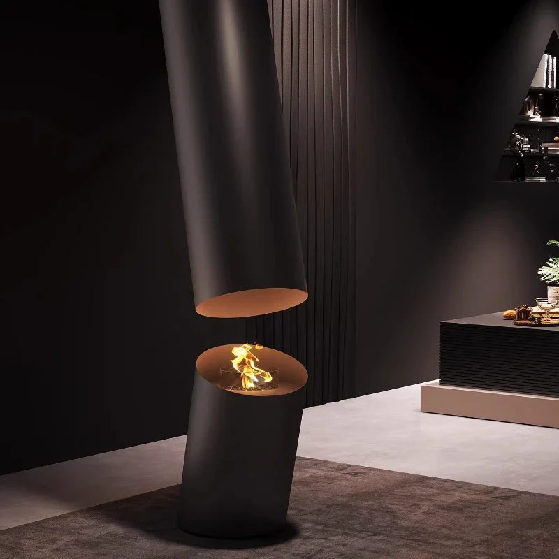 

High End Hanging Fireplace Electronic Atomized Alcohol Firewood Home Villa Decorative Cylindrical Heating Stove