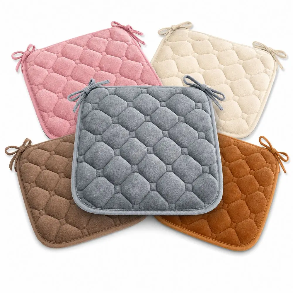 Flannel Chair Seat Cushion Tie-On Straps Quilted Surface Dining Chair Cushion Thick Padded Non-Slip Stool Seat Pad