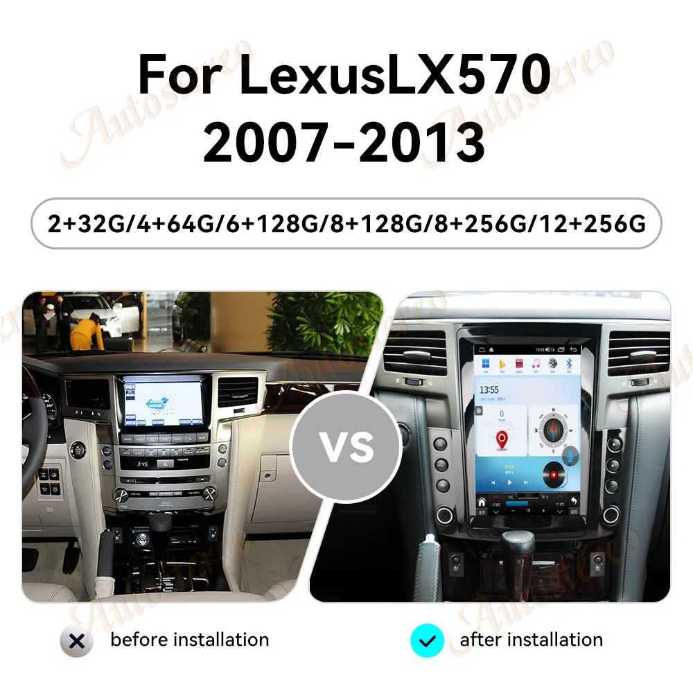 13.6 inch For Lexus LX570 2007-2013 Car Radio Carplay Android 15 Vertical Screen Automotive 2 Din Multimedia Auto GPS Audio