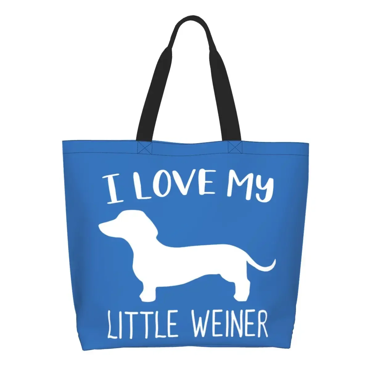 I Love My Little Weiner Groceries Shopping Bag Printing Canvas Shopper Shoulder Tote Bags Large Capacity Dachshund Dog Handbag