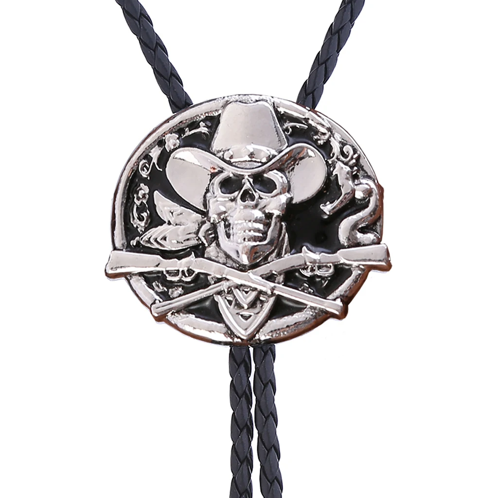 

Western Cowboy double gun hat Skull Bolo tie