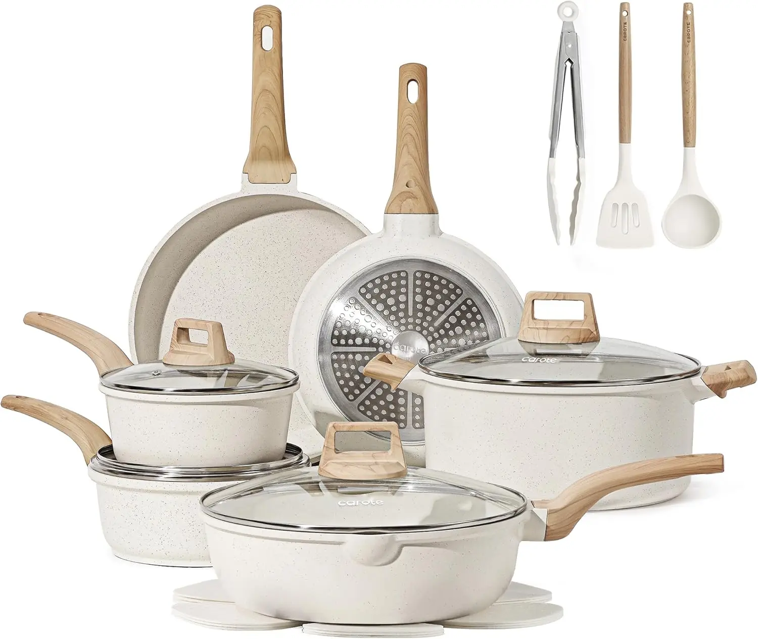 16 Piece Pots and Pans Set Nonstick, White Granite Cookware Sets Induction Cookware, Non Stick