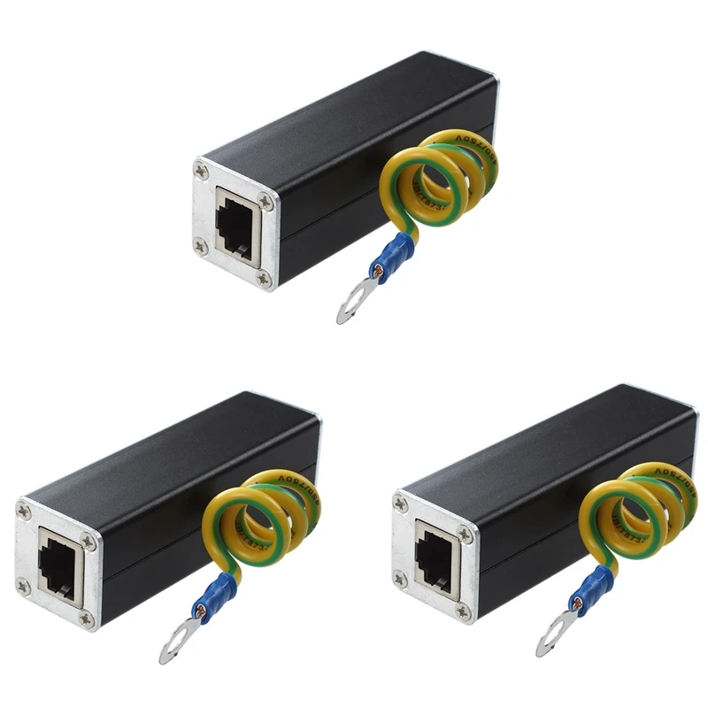 3X อุปกรณ์ป้องกันไฟกระชากเครือข่ายอีเทอร์เน็ตปลั๊ก RJ45 100MHz