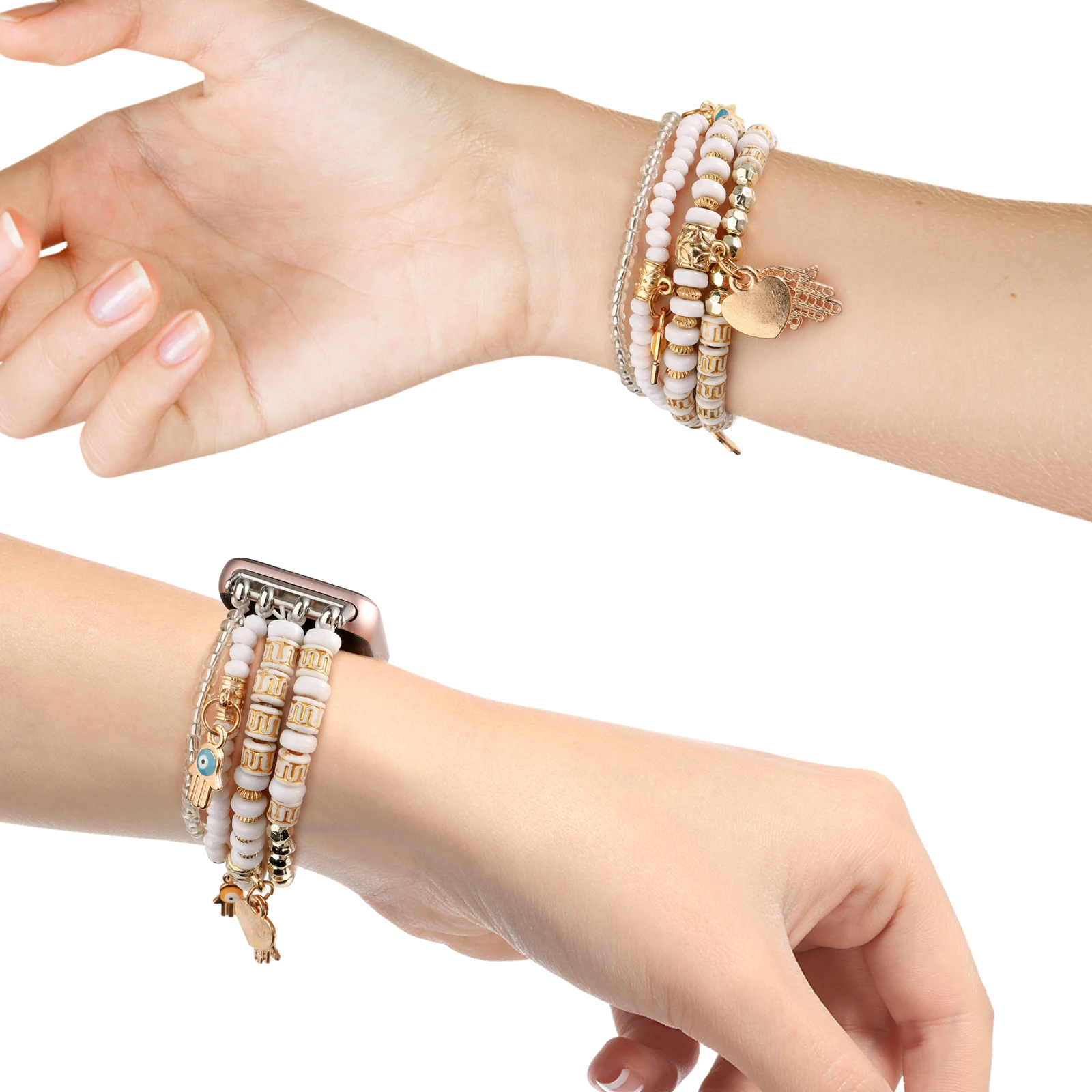 Beaded Boho Bracelet for Samsung Galaxy Fit 3 Band Women Fashion Cute Handmade Acrylic Beads Stretchy Strap for Galaxy Fit 3