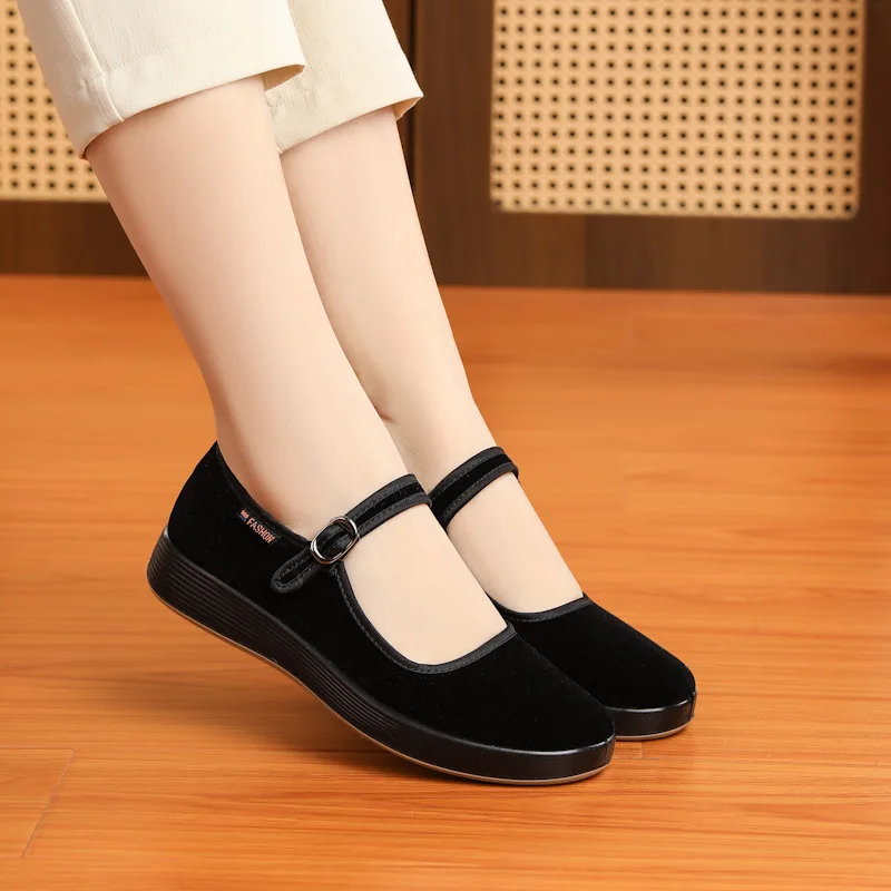 

Soft Comfortable Women Mary Jane Shoes Flat Casual Shoes Black Elegant Ladies Daily Walking Shoes Plus Size 41 D1001