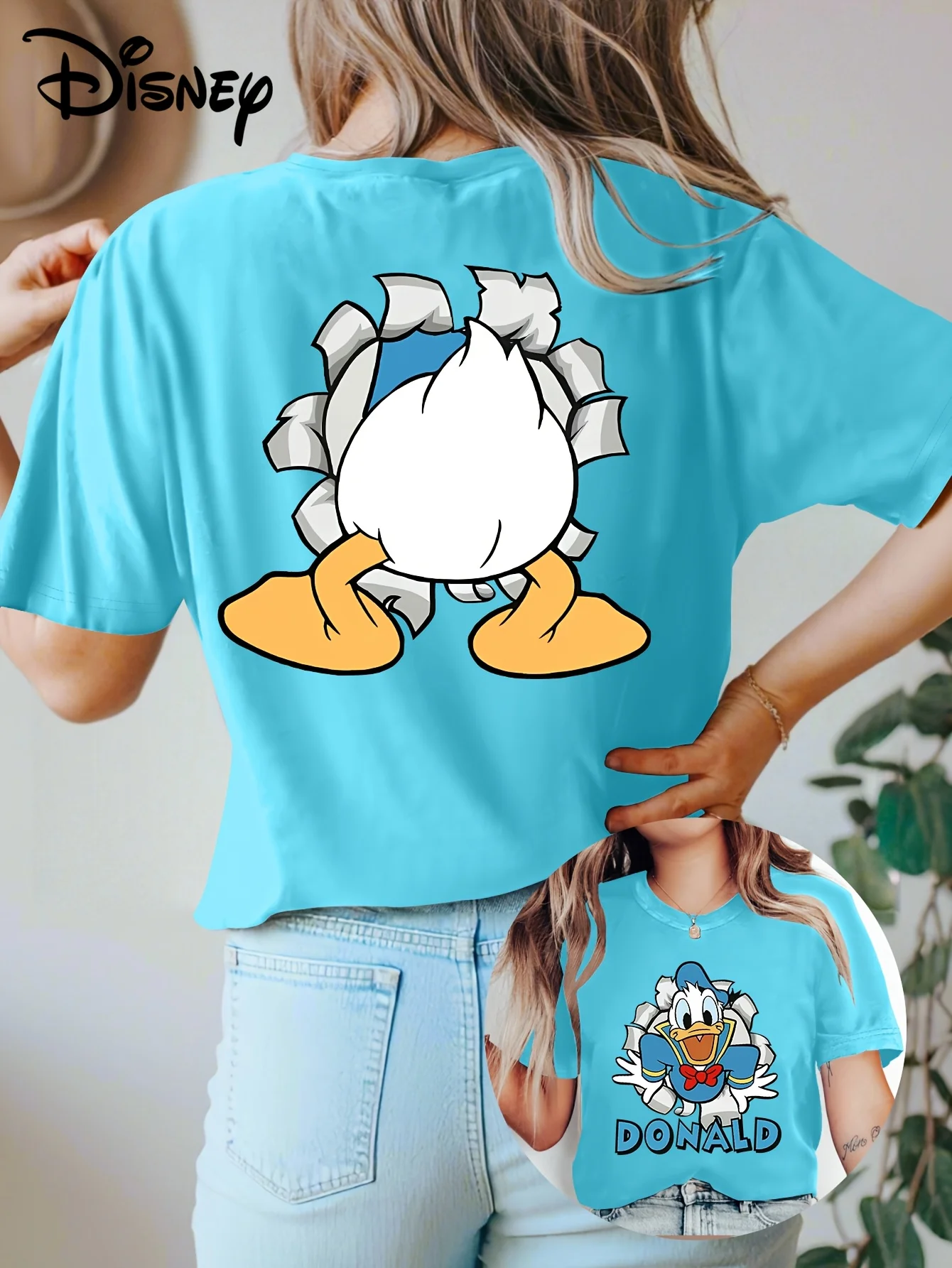 Camiseta de manga corta de playa de verano, diseño con licencia del Pato Donald de Disney, estampado de algodón, transpirable, el mismo diseño para adultos y niños