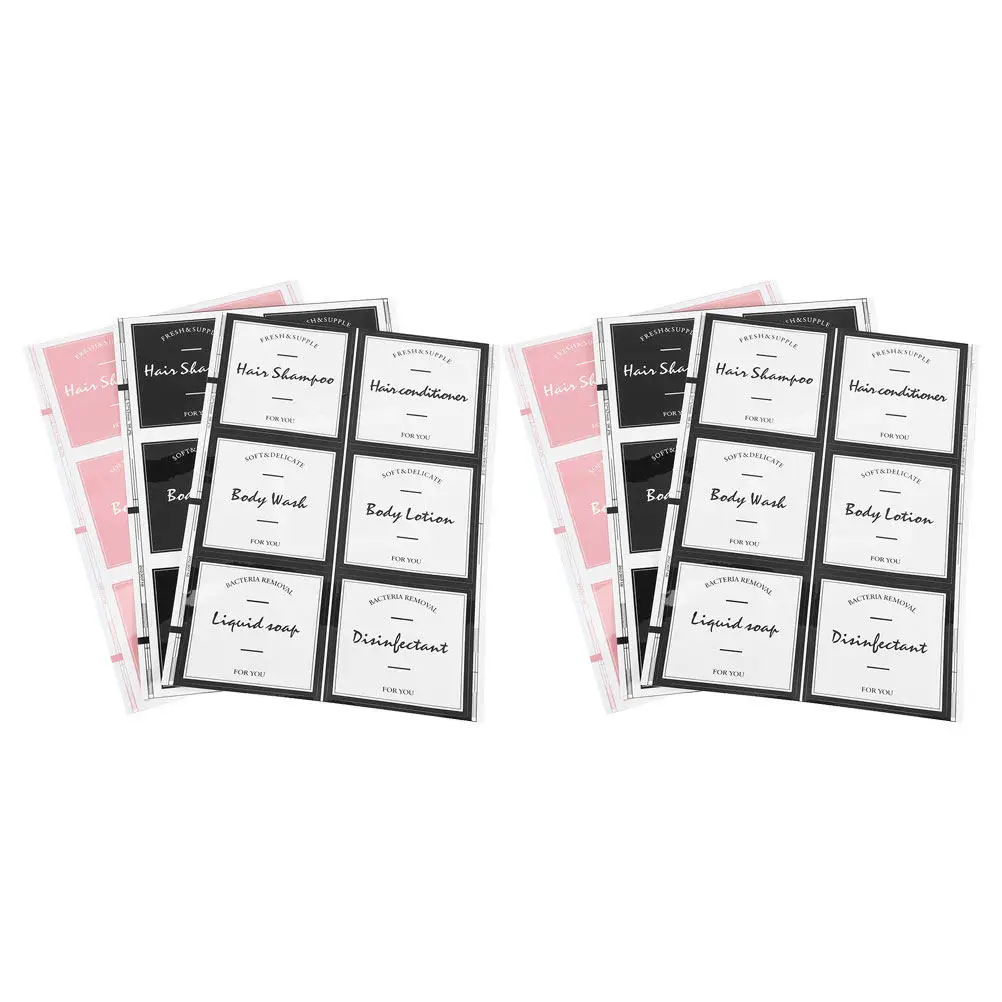 

6 Sheets Removable Bathroom Labels for Shampoo Lotion Hand Soap Bottle Stickers Waterproof Adhesive Travel Toiletries