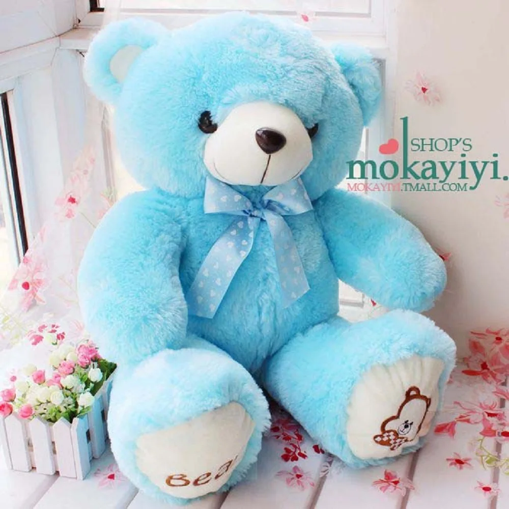 

blue plush teddy bear toy lovely bow teddy bear doll cute bear toy birthday gift about 80cm