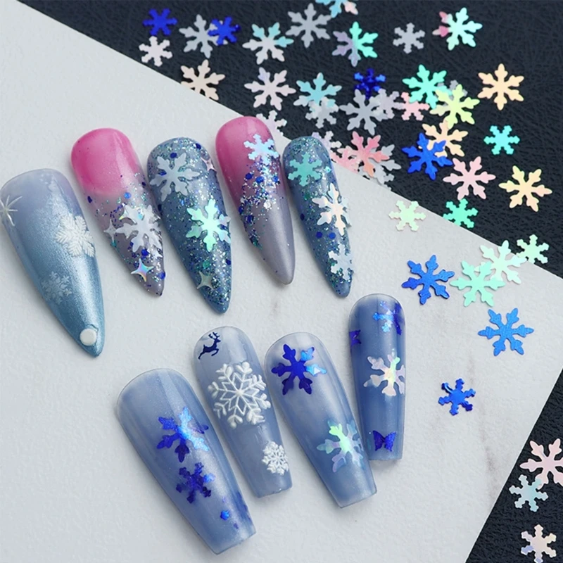 Śnieżynka paznokci błyszczące cekiny holograficzne Nail Art płatki śniegu konfetti płatek do Manicure paznokci artystyczny Design kalkomanie do paznokci dostaw