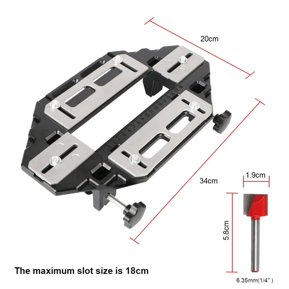 Woodworking Slotting Locator W/ Router Bit Aluminum Alloy Hinge Slot Hole Positioner Lock Guide Plate Slotting Opener Jig Holder