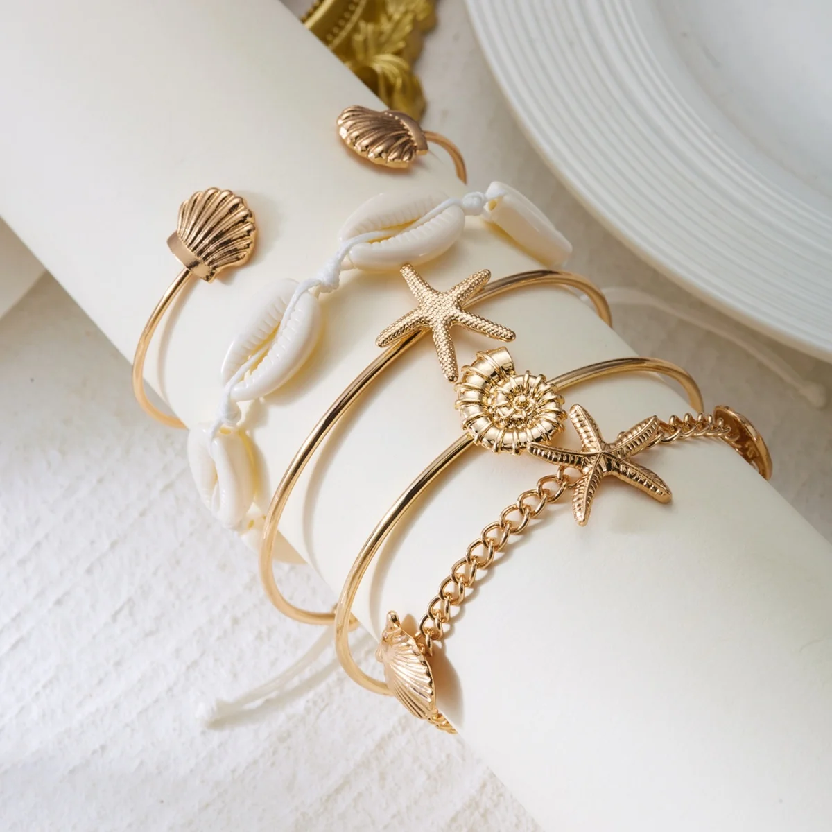 Böhmisches Mehrschichtiges Seestern-Muschel-Armreif-Set für Damen und Herren, Sommer-Strand-Urlaub, klobiger Armreif, Party-Schmuck – Detail 22