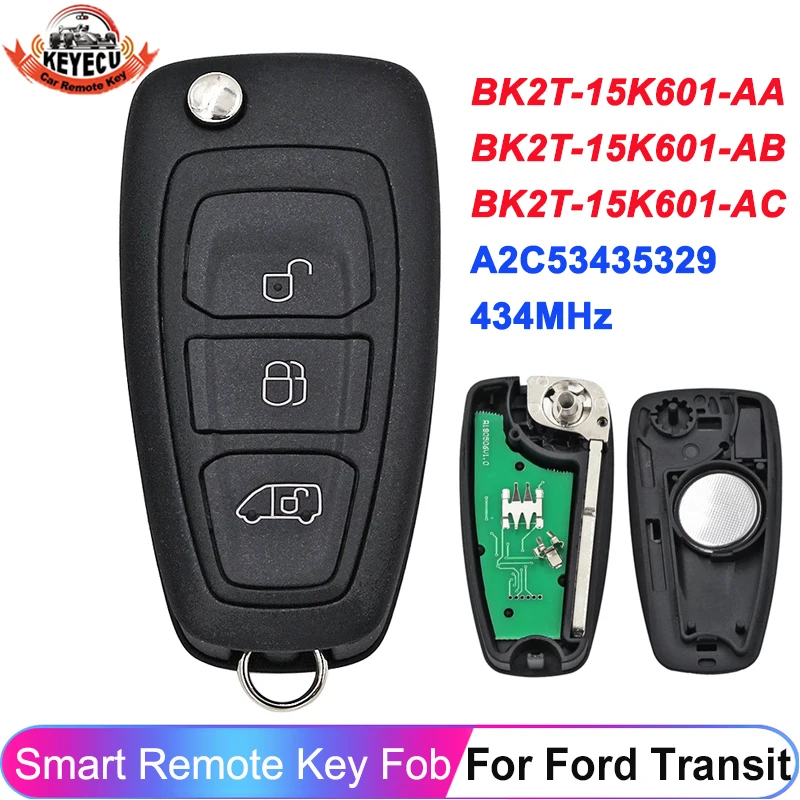 KEYECU OEM For Ford Transit Transit Custom 2012 2013 2014 2015 2016 4D83 ID63+ Chip 434MHz Key Remote Fob BK2T-15K601-AA AB AC