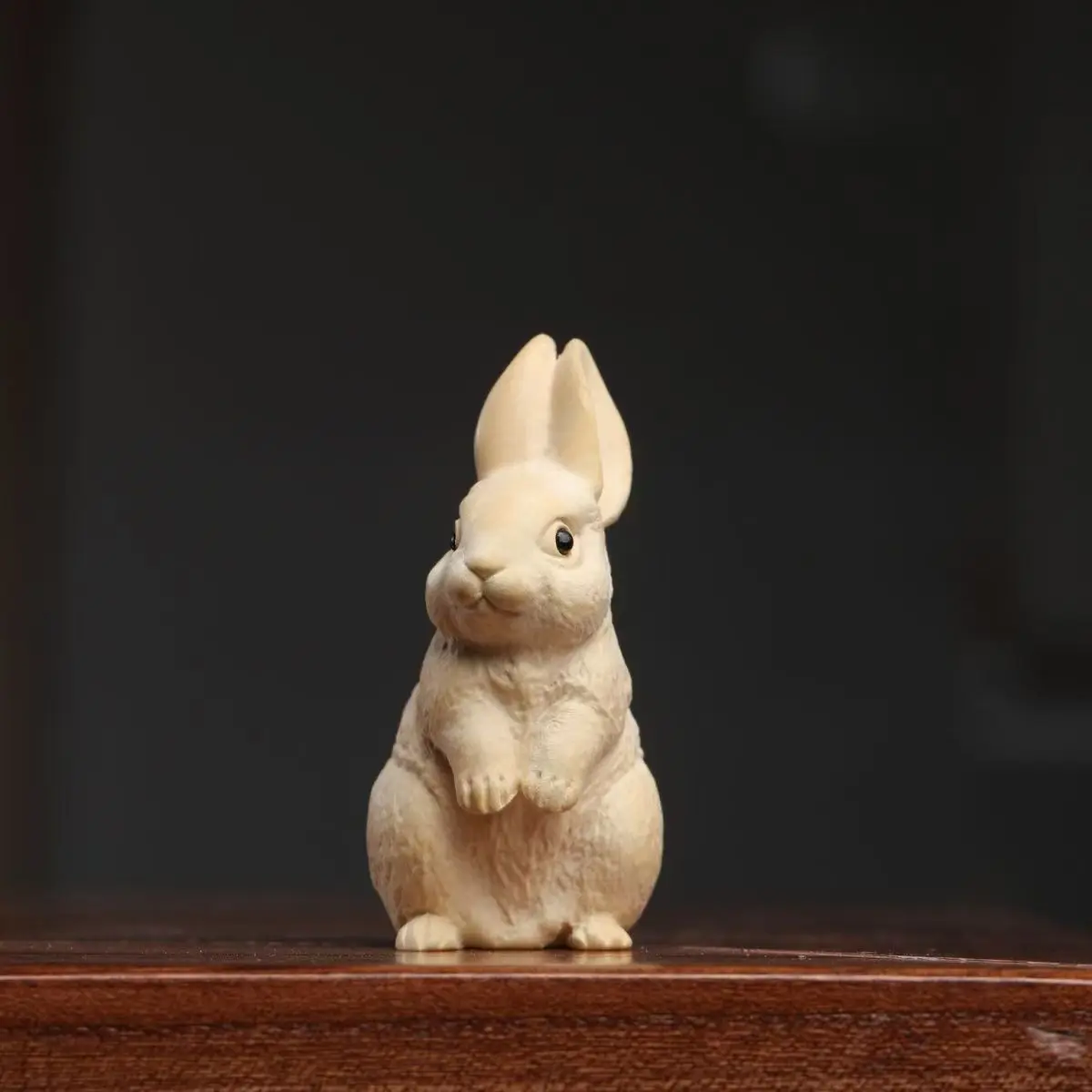 Solid Boxwood Carving Lovely Bunny Ornament, Handmade Chinese Zodiac Statue, Pocket Hand Grip, Tabletop Display Craft Present