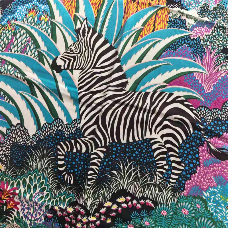 POBING Silk Cashmere Scarf Women Curled Square Scarves Wraps Foreast Zebra Printed Bandana Luxury Hijabs Female Foulards view 4