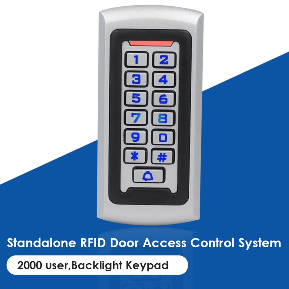 Professional Metal RFID Keyboard Access Control Keypad Zinc Alloy standalone 2000 users LED Backlight Card Reader + 10 Key Fobs