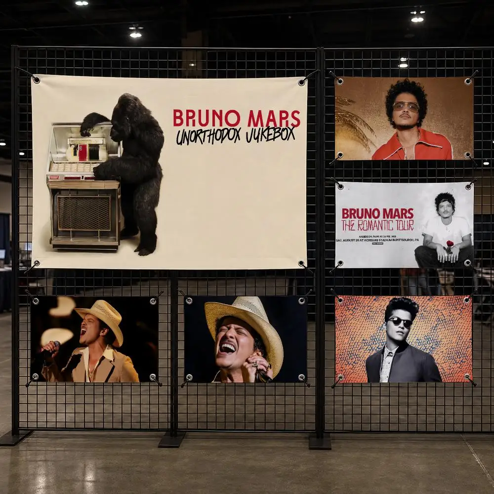 B-Bruno Mars Rock Rapper Flags Custom Wall Hanging Background Art Banner For Bedroom Home Living Room Outdoor Decor