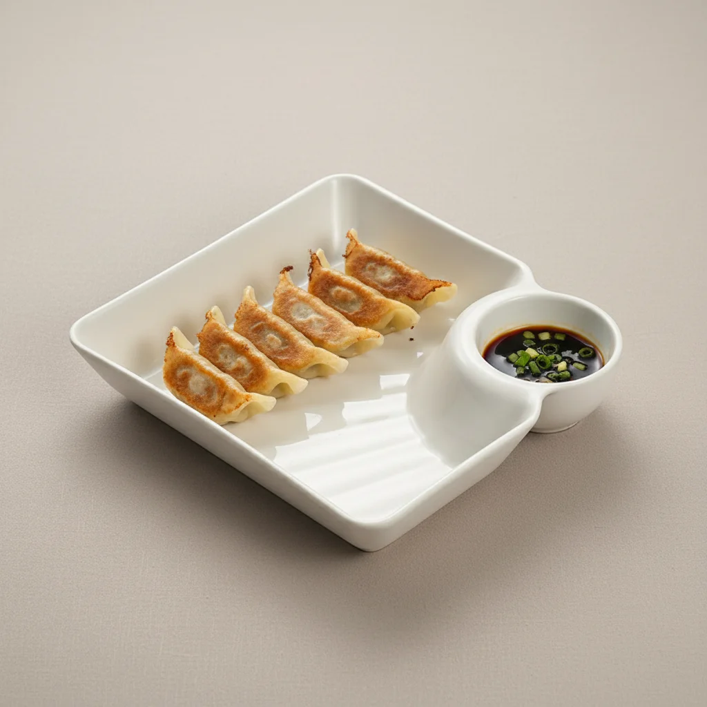 Japanese Style Dumpling Plate With Sauce Dish Separated Design For Home Use Snack Serving Tray