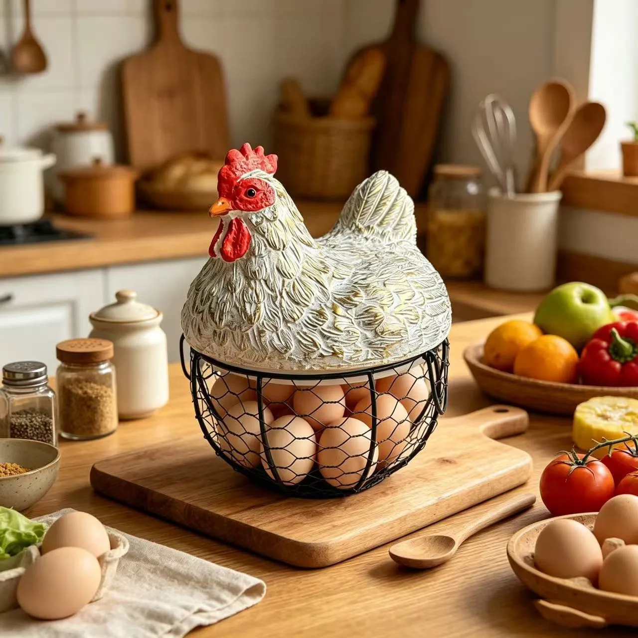 hen-shaped-egg-storage-basket-decorative-chicken-egg-holder-farmhouse-kitchen-ornament-multi-purpose-fruit-snack-storage-basket