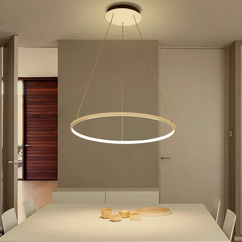 AC85-265V Circle Pendant Chandelier Lighting for Dining Kitchen Room Rings Aluminum Hanging Chandelier Lustre De Plafond Moderne