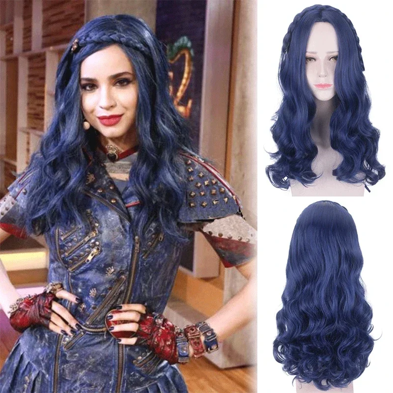 60CM Descendants 2 Evie Long Wavy Wig Cosplay Costume Women Heat Resistant  Hair Halloween Party Role Play Wigs