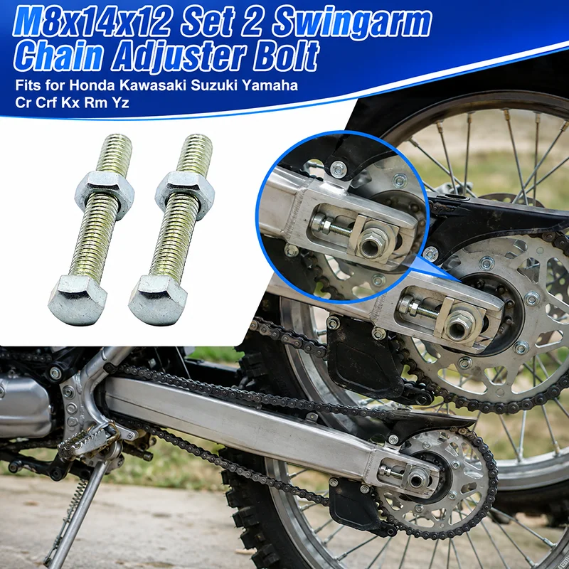 M8x14x12 Set 2 Swingarm Chain Adjuster Bolt Fits for Honda Kawasaki Suzuki Yamaha Cr Crf Kx Rm Yz