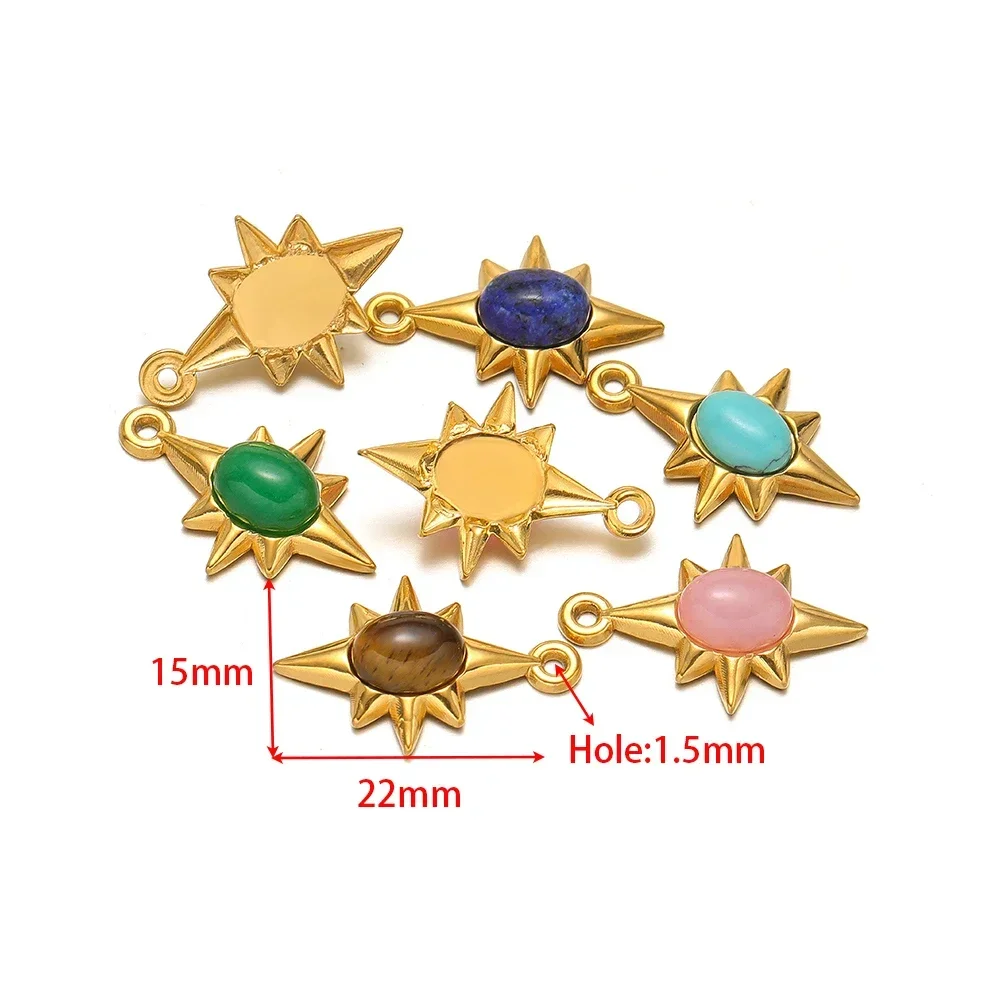 5pcs Stainless Steel Vintage Gemstone Gourd Star Charms Turquoise Pendants for DIY Necklace Jewelry Making Clothing Accessories