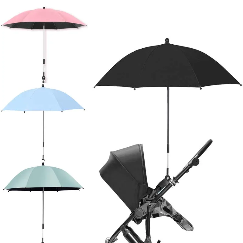 UV Protection Baby Stroller Umbrella With Clamp Fold Universal Rainproof Stroller Cover Umbrella 360 Degrees Adjustable Sunshade