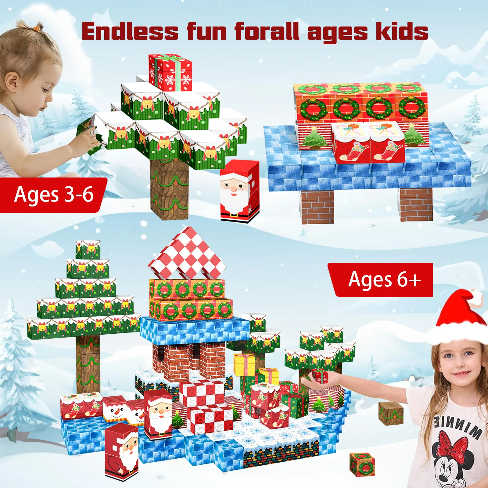 Ensemble de blocs de construction de modèle de scène d'arbre de noël du père noël, jouets créatifs de développement du cerveau pour enfants, Cube magnétique, cadeau de noël