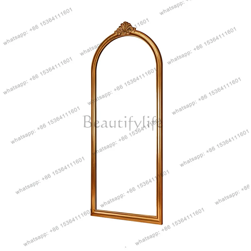 Retro carved curved frame floor mirror porch decorative mirror household
