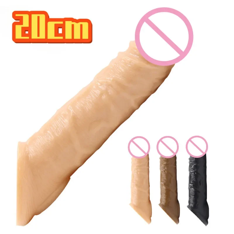 20 سنتيمتر القضيب توسيع كم القضيب موسع 4 سنتيمتر الصلبة رئيس رشاقته الواقي الذكري الجنس لعب للرجال القضيب تمديد كم ألعاب جنسية