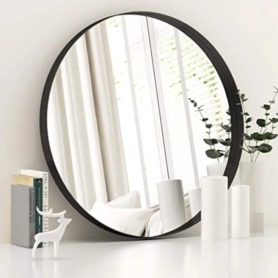 

Black Round Wall Mirror for Bathroom 24x24 Inches Stainless Steel Metal Frame Mirror for Wall Hanging Wall Mounted Mirror