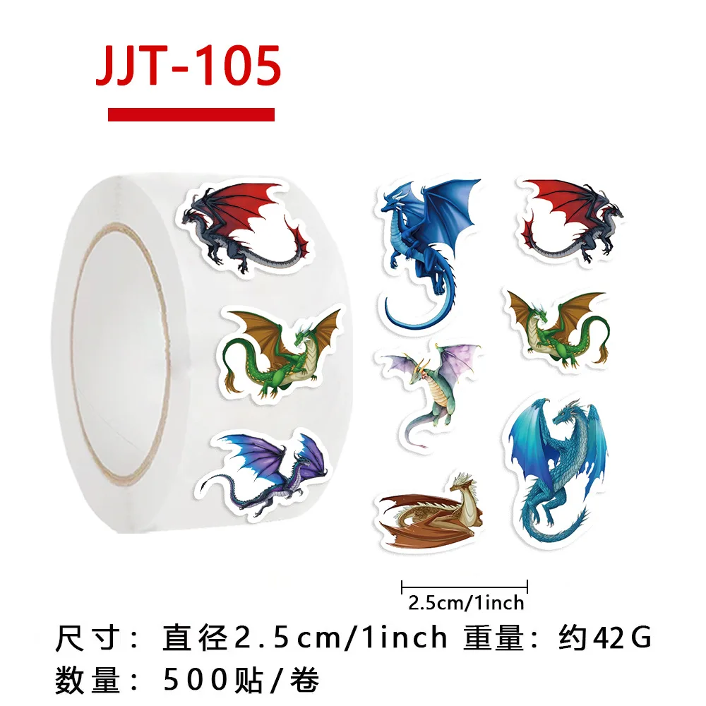 500pcs/Roll Winged Fire Flying Dragon Cartoon Sealing Sticker DIY PVC Laptop Decals Decoration Stiker Reward Gift Toys