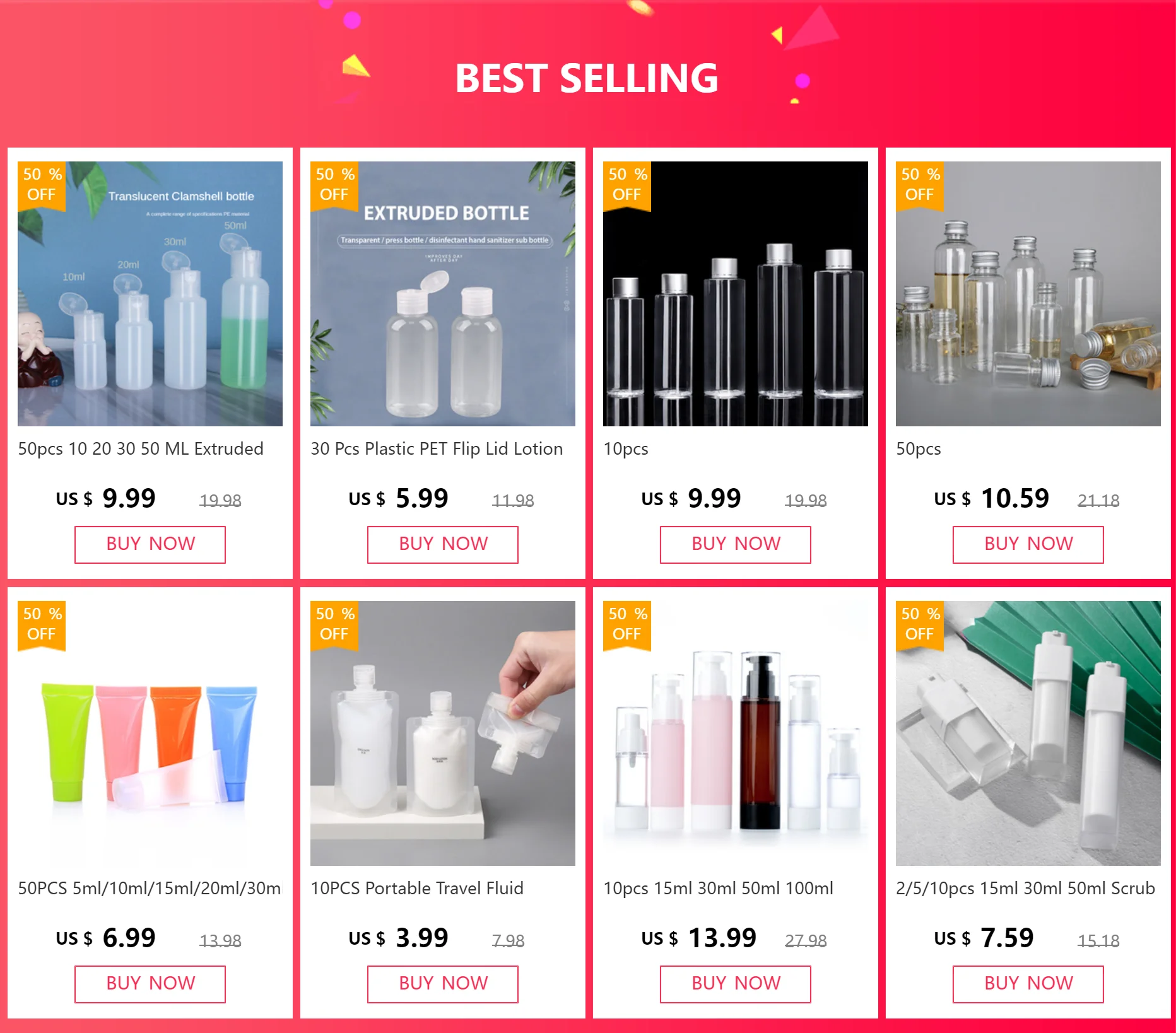 50 Stück 5-100ml Kunststoff-PET-Flip-Top-Lotionflaschen Großhandel Klare Kosmetik-Probenbehälter Mini-Reise-Fläschchen Flüssigkeitsflasche – Detail 1