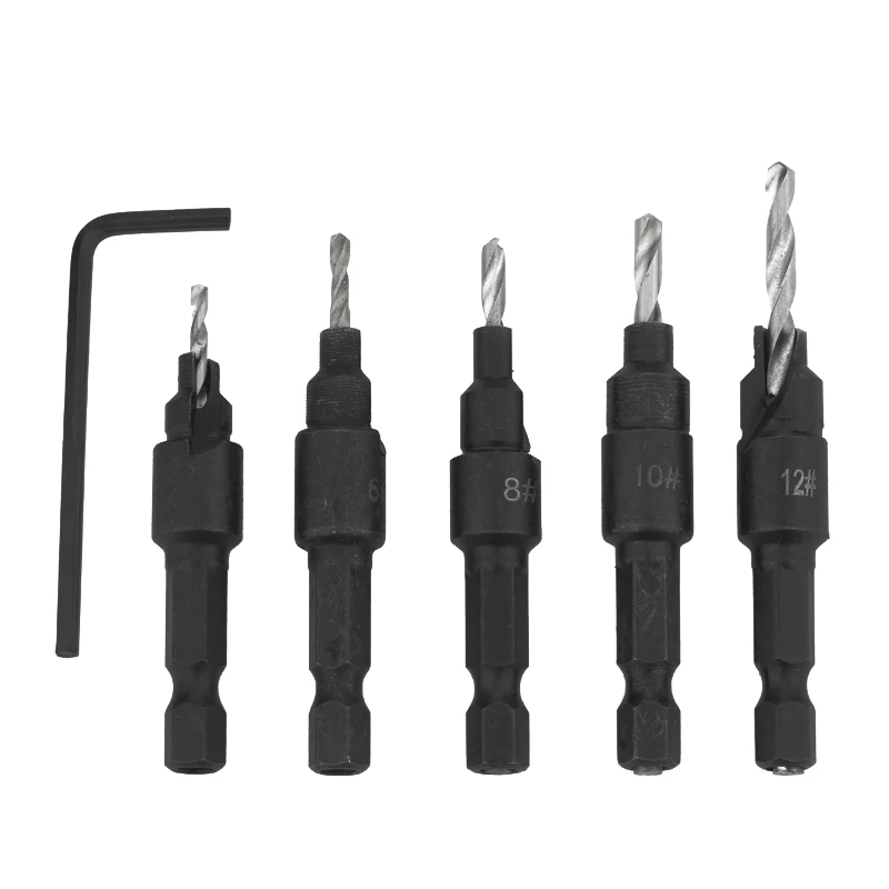 5pcs HSS Countersink Drill Bit Set Woodworking Tools Chamfering Tool Drilling Pilot Holes Metal Counterbore Cutter Hole Drills