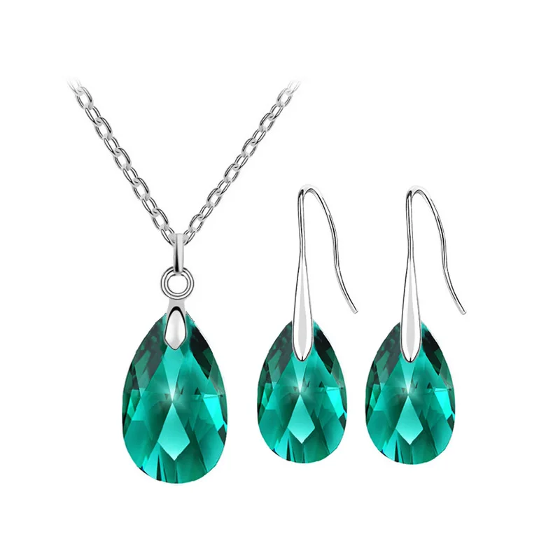 shine Crystal tear water pendant necklace earrings fashion jewelry set charm dropshipping birthday gift quality lover girl party