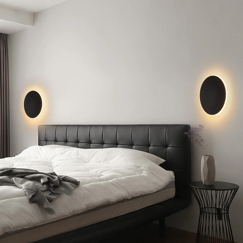 Modern Circular Wall Lamp Bedroom Bedside Table Staircase Door Black And White Light Source Human Body Sensing Touch Wall Lamp